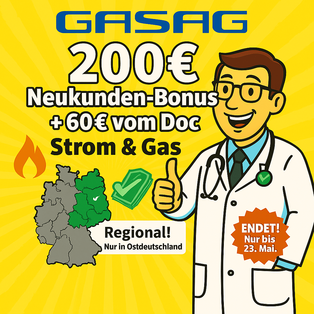 Thumbnail Strom & Gas bei GASAG mit 200€ Neukundenbonus und 60€ Bonus vom Doc - Strom ab 0,30€