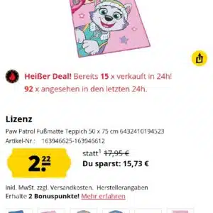Paw Patrol Teppiche nur 2,22€