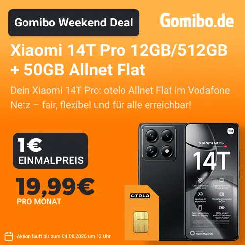 Thumbnail Eff. GRATIS! 🫨 Xiaomi 14T Pro (512GB) für 1€ + 50GB 5G/LTE Vodafone Allnet für 19,99€/Monat + 50€ Wechselbonus (Otelo Allnet-Flat Classic)