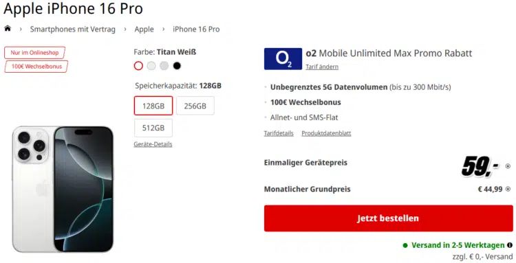 Apple iPhone 16 Pro o2 Mobile Unlimited Max