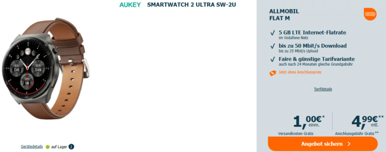 Aukey Smartwatch 2 Ultra SW-2U Handytarif