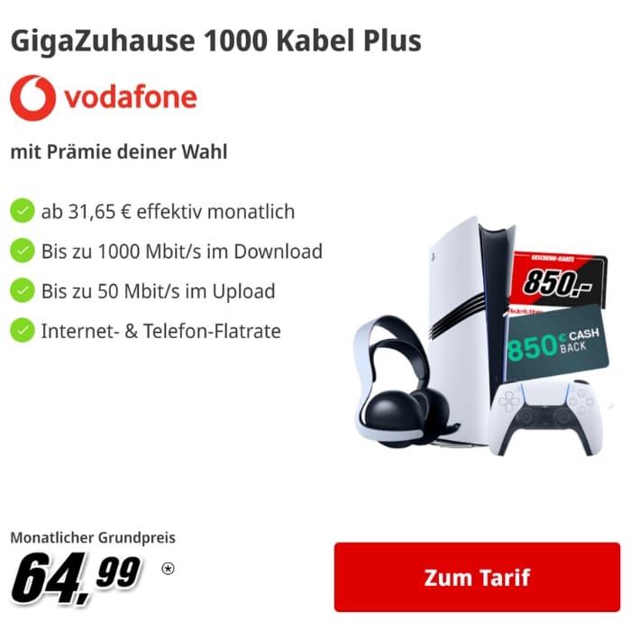 Tarif bei MediaMarkt GigaZuhause 1000 Kabel Plus mit Infos