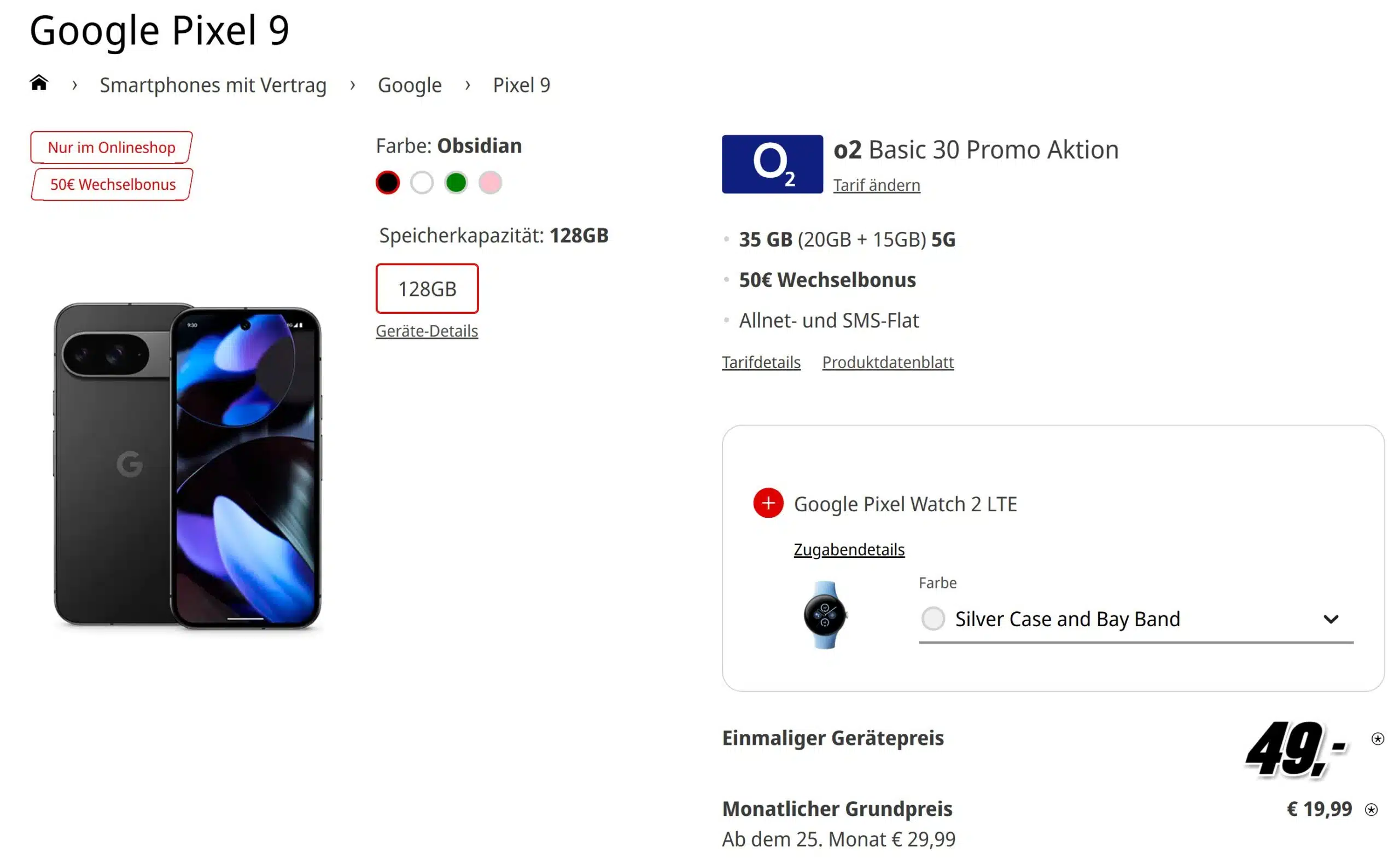 Google Pixel 9 für 49€ + 35GB Tarif in der MediaMarkt Tarifwelt