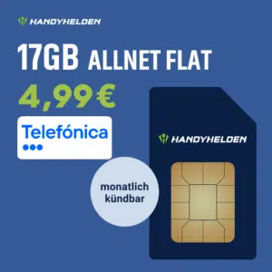 *Endet HEUTE!* 🚨 Für nur 4,99€/Monat: Mtl. kündbare 17GB 5G/LTE Allnet-Flat im o2/Telefónica-Netz (Handyhelden)