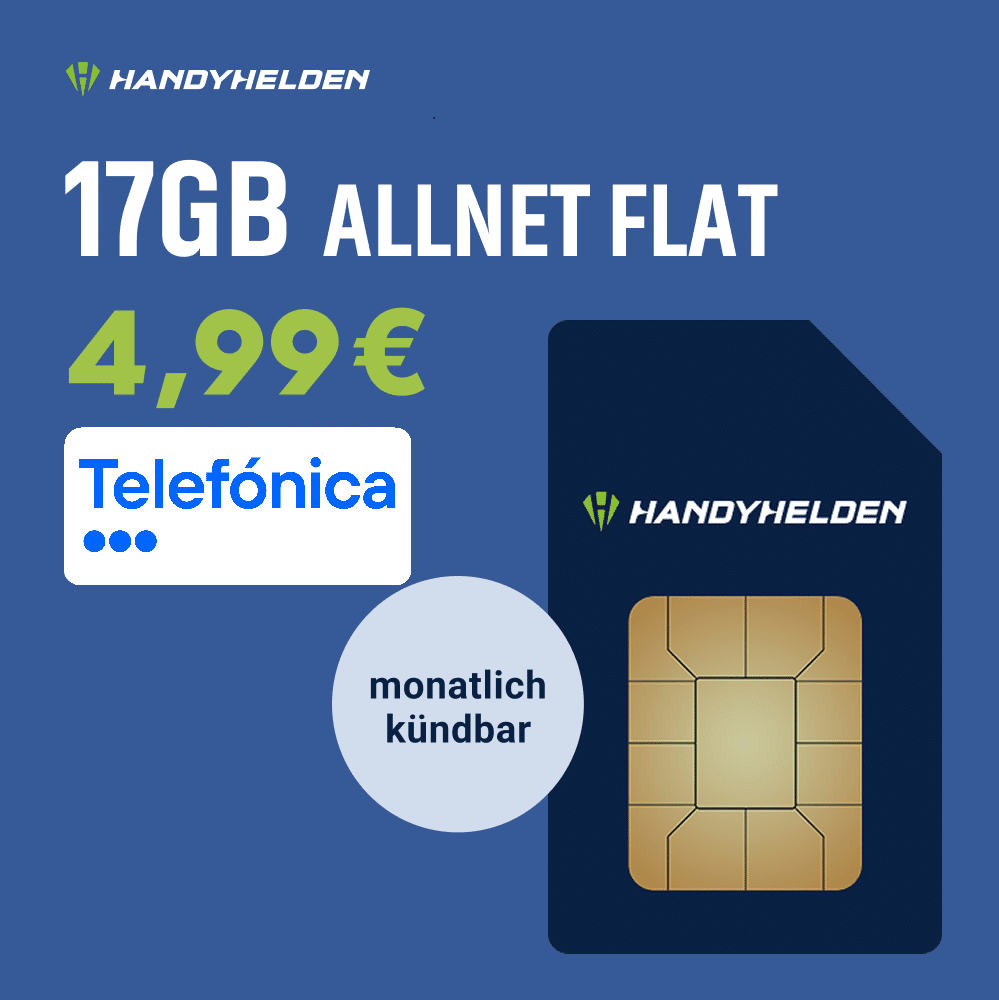 Thumbnail 🚨 Handyhelden: 17GB 5G/LTE Allnet-Flat im Telefónica-Netz (1 Monat oder 24 Monate Laufzeit) für 4,99€/Monat