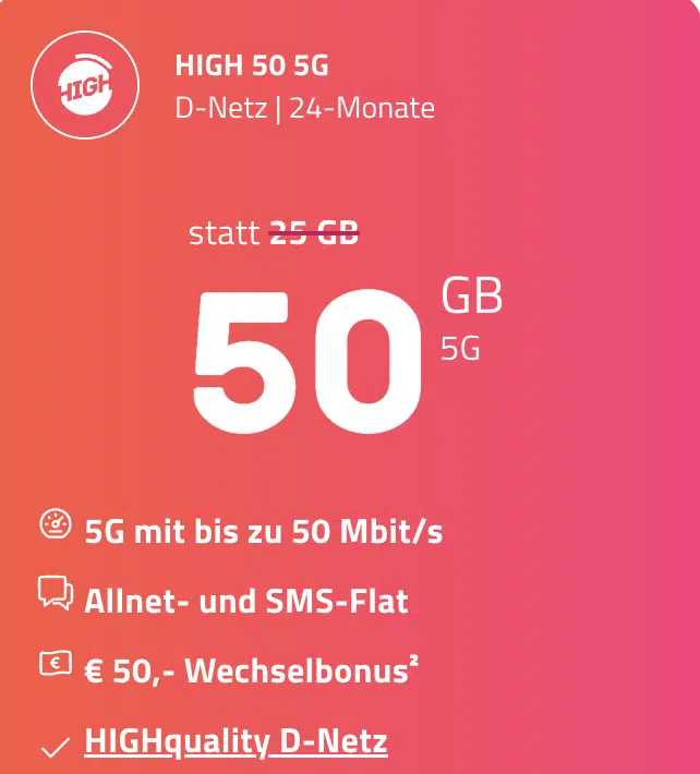 Thumbnail ⭐️ Telekom-Netz: 30GB / 50GB / 70GB LTE/5G Allnet für 9,99€ / 14,99€ / 19,99€ mtl. + 0,00€ AG – HIGH-Tarif