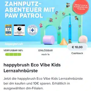 10€ Cashback auf happybrush Eco Vibe Kids Lernzahnbürste bei dm mit Marktguru