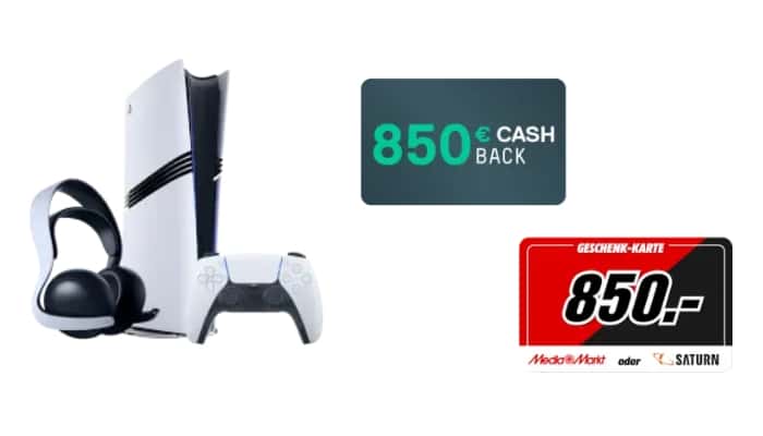PlayStation 5 Pro mit Headset und zwei 850€ Geschenk-Cashback-Karten von MediaMarkt / Saturn