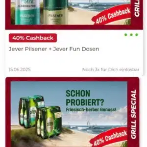 40% Cashback auf Jever Pilsener &#043; Jever Fun Dosen sowie auf Jever Pilsener &#043; Jever Fun Sixpack - Scondoo