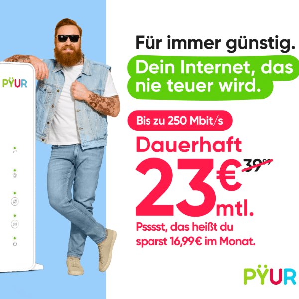 Thumbnail 🤑 200€ Bonus für PYÜR 250Mbit/s Leitung 😎 für dauerhafte 23€ mtl.