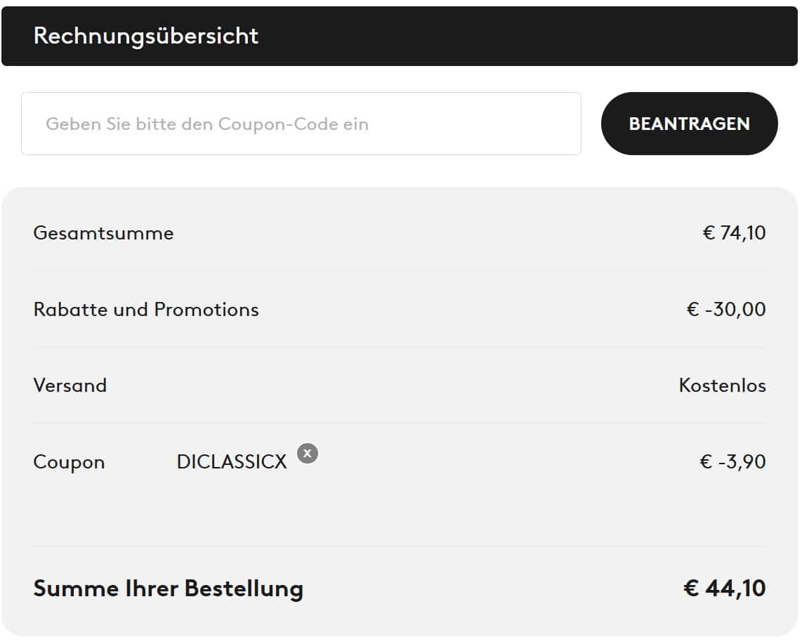 Rechnungsübersicht bei Logitech