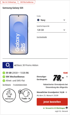 Samsung Galaxy S25 mit 35GB o2 Allnet.
