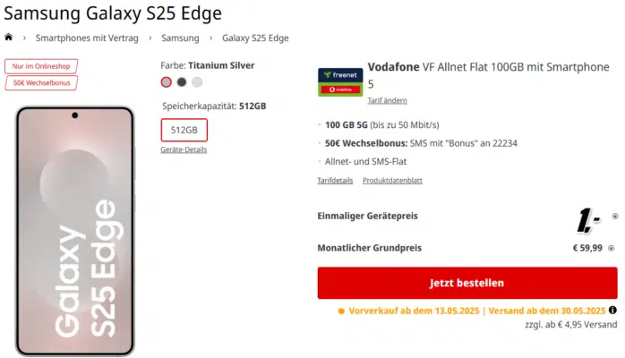 Samsung Galaxy S25 Edge Handytarif