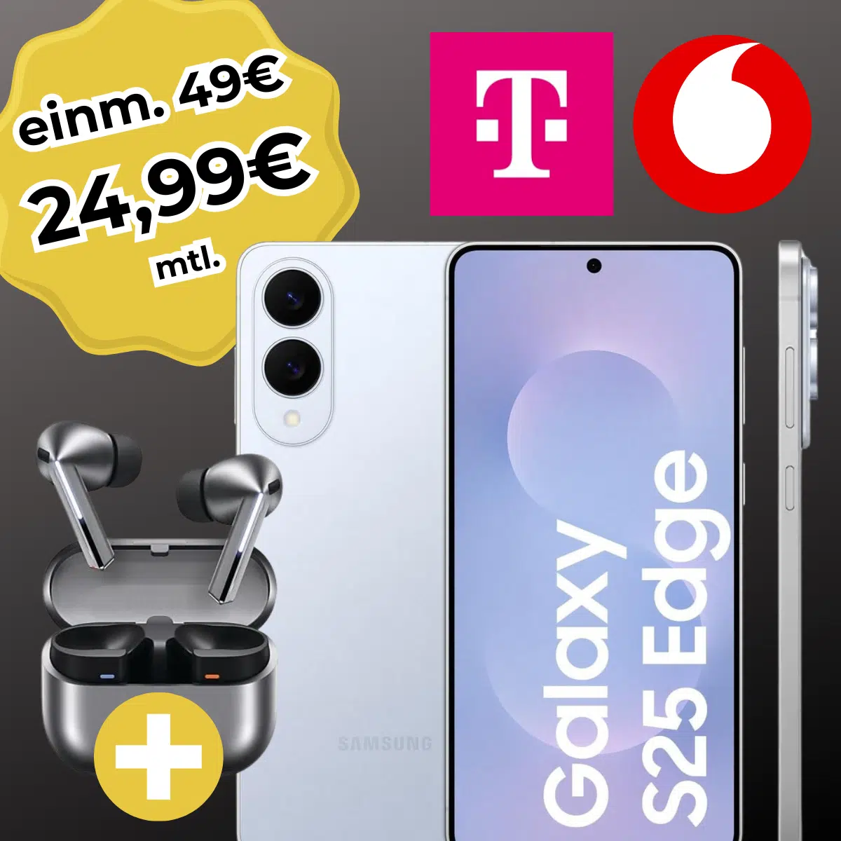 Thumbnail Krasses Bundle fast 200€ günstiger 🔥 Samsung Galaxy S25 Edge (512GB) für 49€ + GRATIS: Galaxy Buds 3 Pro + 20GB 5G/LTE Telekom Allnet für 24,99€/Monat + 50€ Wechselbonus (freenet Vodafone Allnet)
