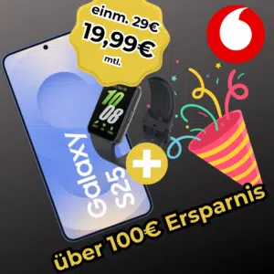 Geburtstags-Knaller 😳 Samsung Galaxy S25 (128GB) für 29€ + GRATIS: Galaxy Fit 3 + 20GB 5G/LTE Allnet für 19,99€/Monat + 50€ Wechselbonus (Freenet Vodafone green)