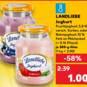 Landliebe Joghurt beim Kauf von 2 Gläsern mit Coupon für nur 50 Cent
