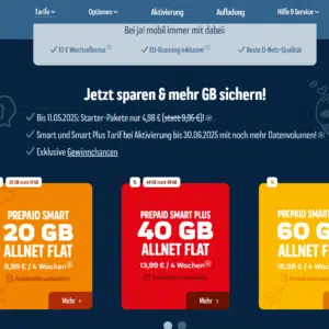 JA! MOBIL 20GB für 8,99€/ Monat Prepaid