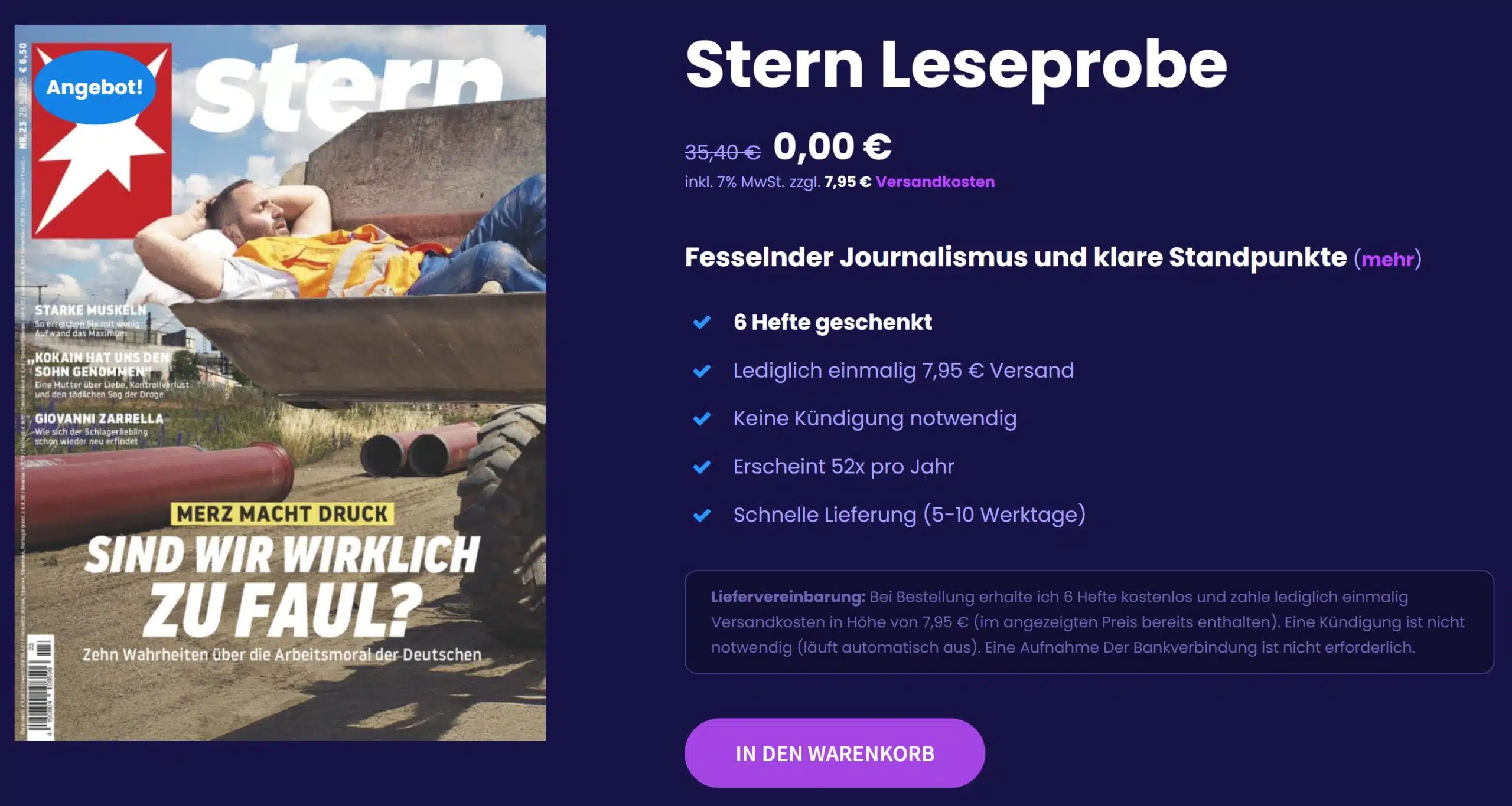 Stern Leseprobe für 0,00€ + 7,95€ Versandkosten bei Aboheld