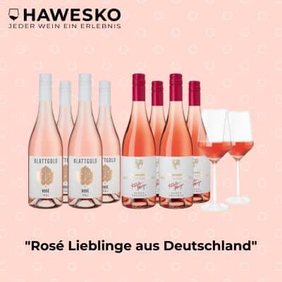 Thumbnail 🍇 Weinpaket "Rosé Lieblinge aus Deutschland": 8 Flaschen Rosé + 2 Gläser nur 39,90€