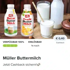 0,40€ Cashback auf Müller Buttermilch🥛 bei Marktguru