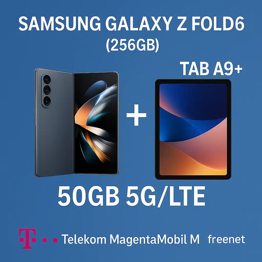 Thumbnail Tarif eff. gratis + 215€ Ersparnis 🔥 Samsung Galaxy Z Fold6 (256GB) für 199€ + Tab A9+ + 50€ Wechselbonus + 50GB 5G/LTE Allnet für 39,95€/Monat (Telekom Magenta Mobil M freenet)