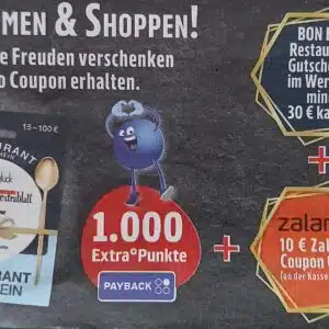 Edeka: Bon Bon Restaurantgutschein im Wert von mindestens 30 Euro kaufen und dazu erhalten: 1.000 Payback Punkte &#043; 10 Euro Zalando Gutschein (Südbayern evtl. auch bundesweit)