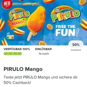 50% Cashback auf Pirulo Mango (5x70ml Multipack) 🍨🥭 bei Marktguru