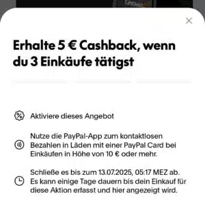 €5 Cashback für 3x bezahlen mit PayPal (personalisiert)