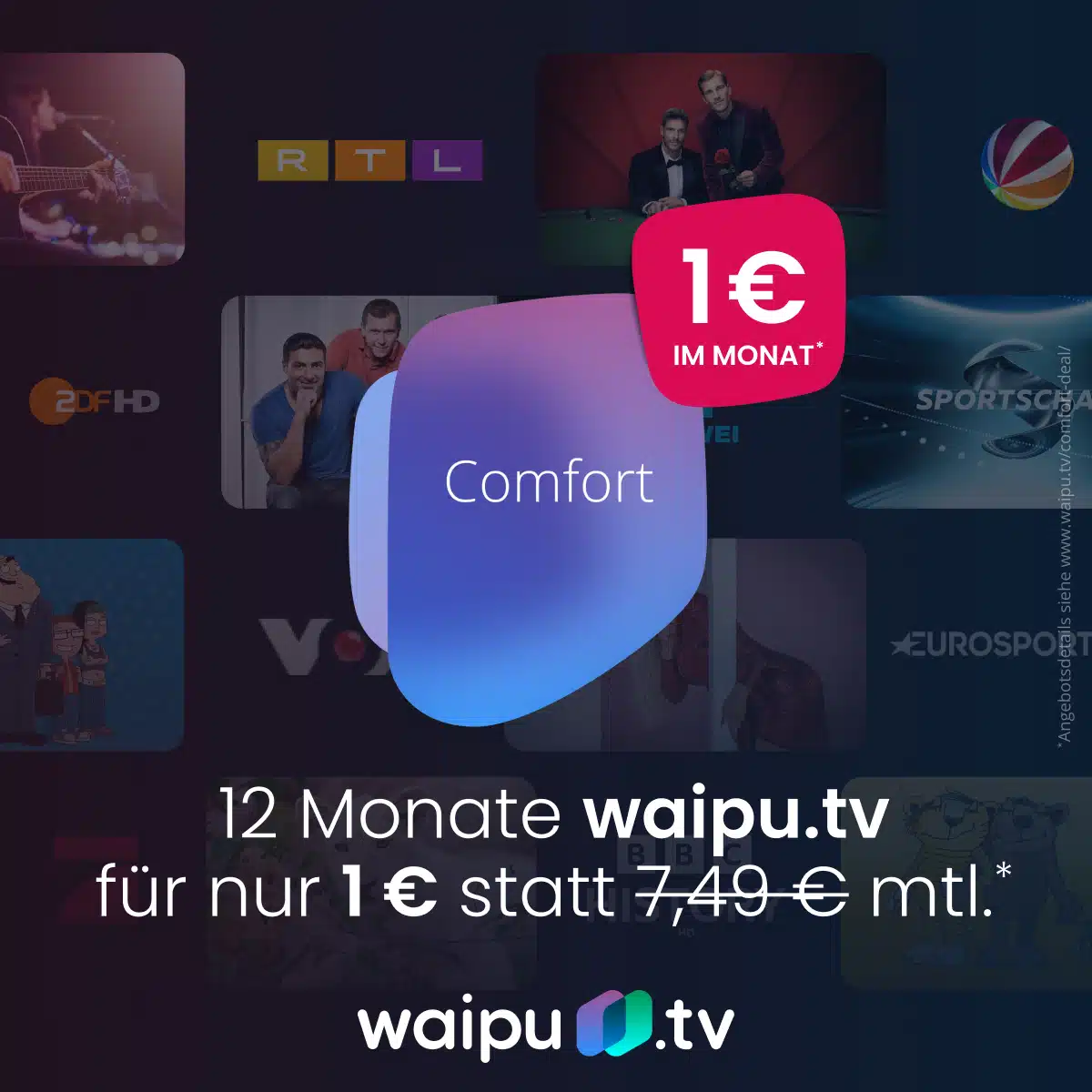Thumbnail SCHNELL - NUR 1€ pro Monat 💥 HD Fernsehen von waipu.tv fast kostenlos – besser als Kabel, günstiger als je zuvor (sogar mtl. kündbar!)