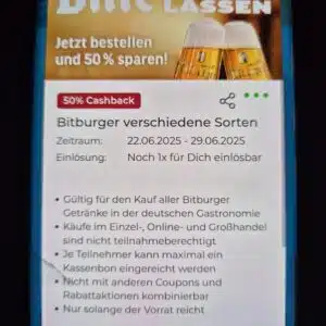 Scondoo spendiert dir 50 % auf Bitburger in der deutschen Gastronomie