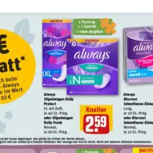 3,00€ Rabatt auf Always Produkte ab 10,00€ Einkauf bei Rewe