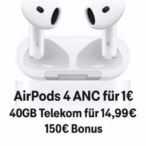 150€ Wechselbonus inkl. 🆕 Apple AirPods 4 mit ANC für nur 1€ – im Bundle mit 40GB 5G Telekom Allnet-Flat für 14,99€/Monat + 0,00€ AG (freenet)