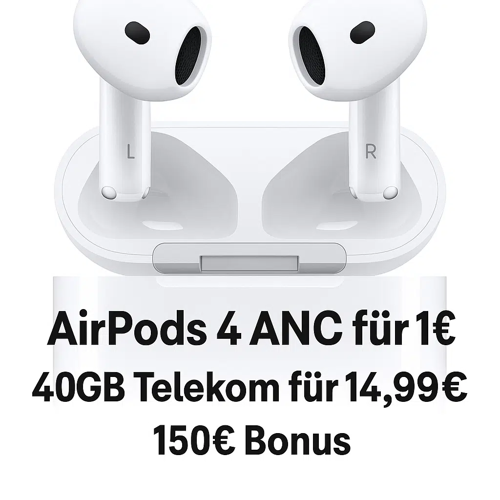 Thumbnail 150€ Wechselbonus inkl. 🆕 Apple AirPods 4 mit ANC für nur 1€ – im Bundle mit 40GB 5G Telekom Allnet-Flat für 14,99€/Monat + 0,00€ AG (freenet)