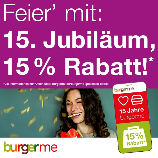 Thumbnail 🎉 15% Rabatt zum 15. Jubiläum! 🍔 auf alles bei burgerme!