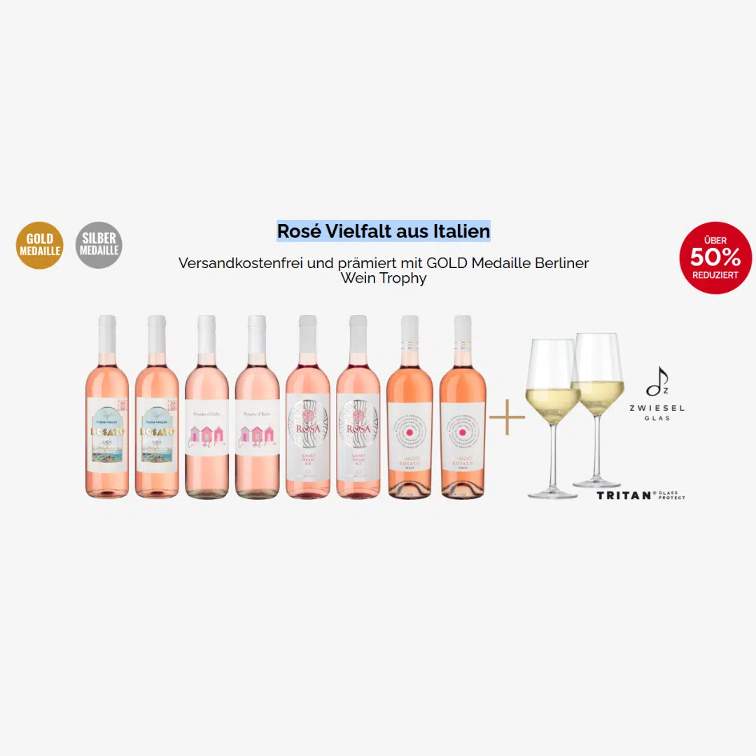 Thumbnail 🍷 Rosé Vielfalt aus Italien 8 Stück &amp; Zwiesel-Weißweingläser für 39,90€