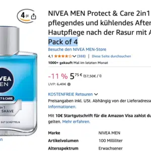 Preisfehler? 4 statt 1 ➡️ NIVEA MEN Protect & Care 2in1 After Shave (100 ml)