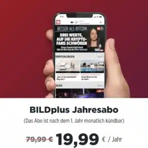 BILDplus nur 1,99€ mtl. (statt 7,99€ mtl.) - Jahresabo BILDplus nur 19,99€ (statt 79,99€)