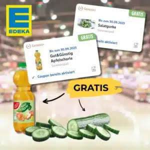 Gratis Haferflocken, Salatgurke &amp; Apfelschorle bei EDEKA (Nordbayern-Sachsen-Thüringen)