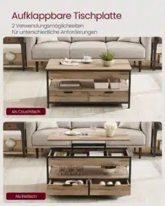 VASAGLE Couchtisch mit Schubladen