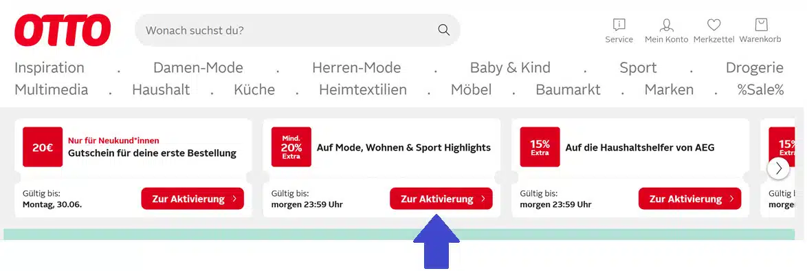 Mind. 20% extra auf Mode, Wohnen und Sport bei OTTO