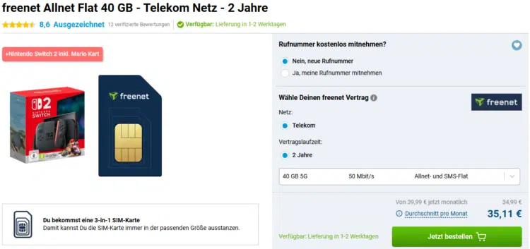 Nintendo Switch 2 + Mario Kart World + 40GB 5G/LTE Telekom Allnet