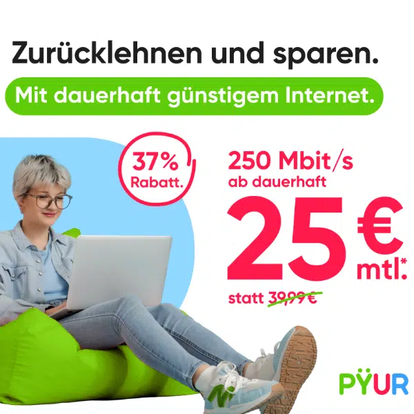 Thumbnail 🤑 200€ Bonus für PYÜR 250Mbit/s Leitung 😎 für dauerhafte 25€ mtl.