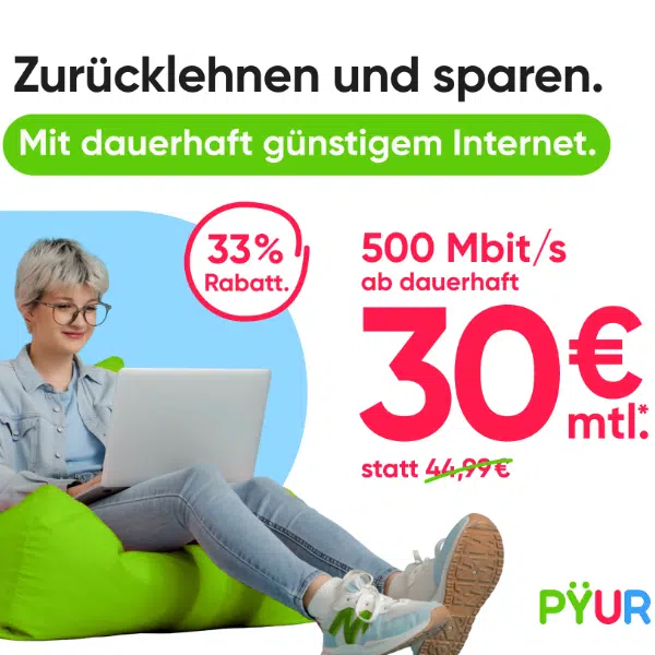 Thumbnail 🤑 200€ Bonus für PYÜR 500Mbit/s Leitung 😎 für dauerhafte 30€ mtl.