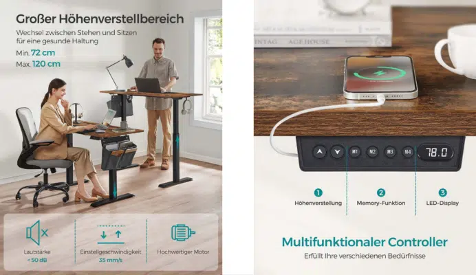 Songmics höhenverstellbarer Schreibtisch