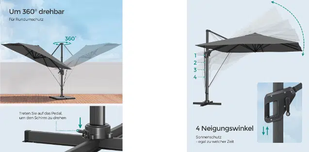 Songmics 360° drehbarer Sonnenschirm