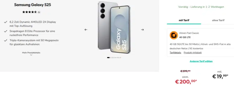 Samsung Galaxy S25 Handytarif