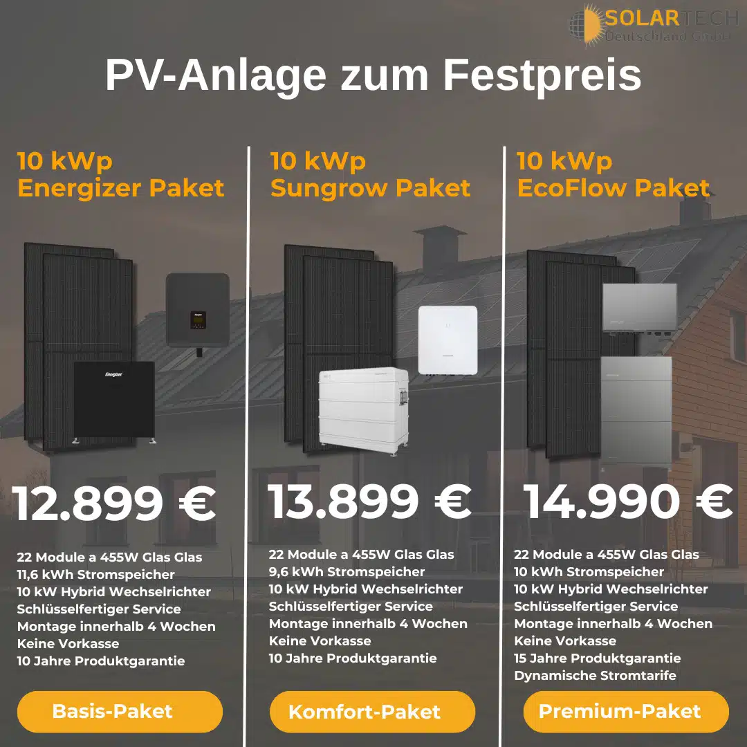 Drei Angebote für eine PV-Anlage von Solartech mit Angebotsdetails