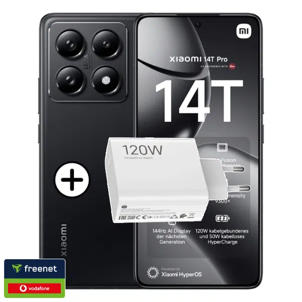 Thumbnail Eff. GRATIS + 144€ Ersparnis: Xiaomi 14T Pro (512GB) für 1€ + 20GB 5G/LTE Allnet für 14,99€ + 50€ Wechselbonus + GRATIS Xiaomi Ladegerät (freenet Vodafone Allnet Flat)