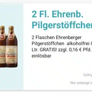 Gratis 2 Flaschen Ehrenberger Pilgerstöffchen alkoholfrei in der Logo App