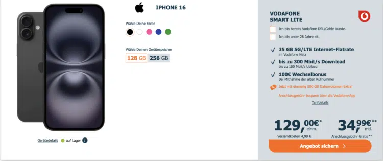 iPhone 16 mit Vodafone Allnet